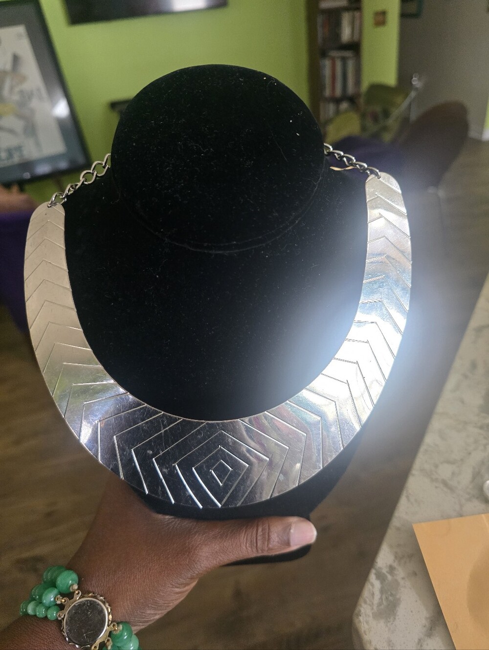 Silver-Tone Geometric Chevron Collar Necklace
